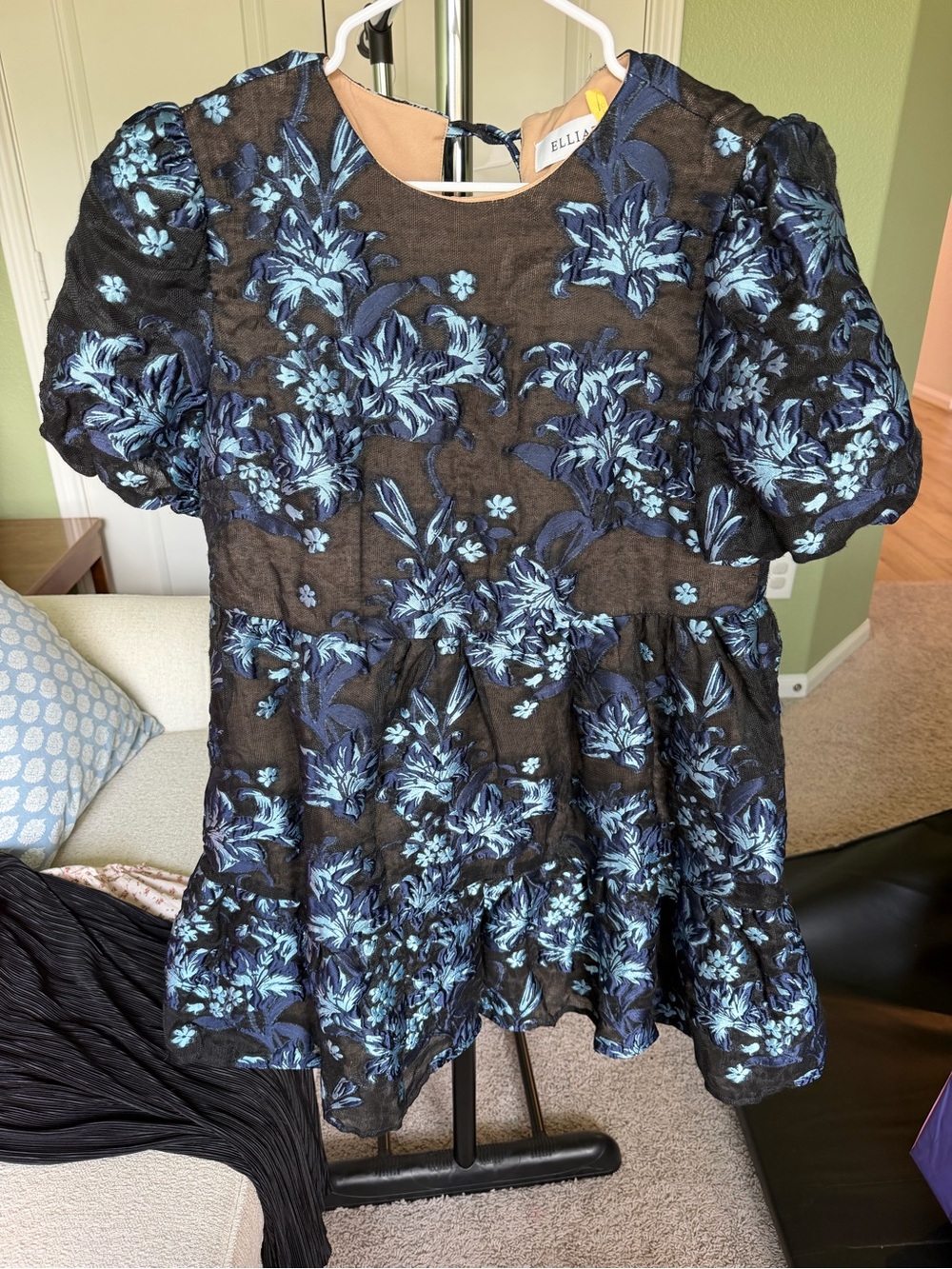 Elliatt Black Top with Blue Floral Embroidery
